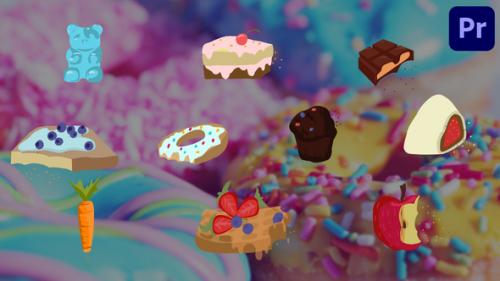 Videohive - Cartoon Sweets And Fruits Sticker Animations for Premiere Pro - 48046913 - 48046913