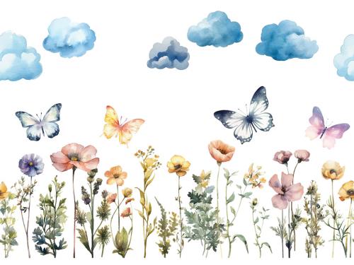 Vector watercolor painted meadow flowers. Horizontal seamless pattern isolated on white background 646950036