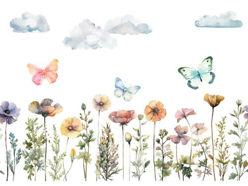 Vector watercolor painted meadow flowers. Horizontal seamless pattern isolated on white background 646950018