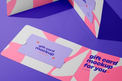 Premium PSD | Top view on gift card mockup design Premium PSD