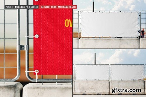 Advertising Banner on the Road Barrier Mockup QSYF9CE