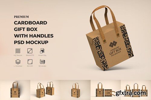 Cardboard Gift Bag with Handle PSD Mockup EWTNH65