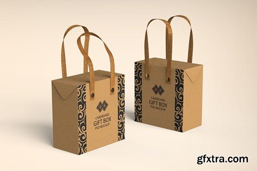 Cardboard Gift Bag with Handle PSD Mockup EWTNH65