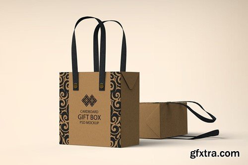 Cardboard Gift Bag with Handle PSD Mockup EWTNH65