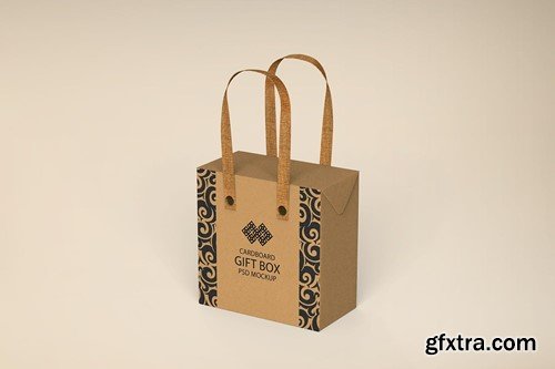 Cardboard Gift Bag with Handle PSD Mockup EWTNH65