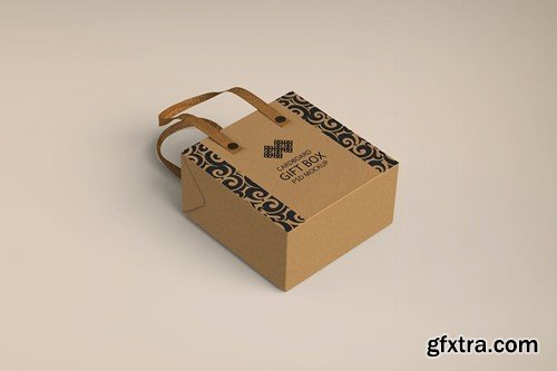 Cardboard Gift Bag with Handle PSD Mockup EWTNH65