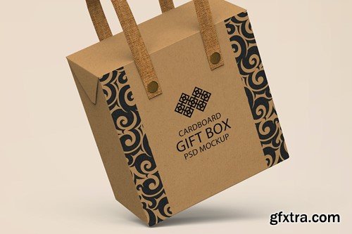 Cardboard Gift Bag with Handle PSD Mockup EWTNH65