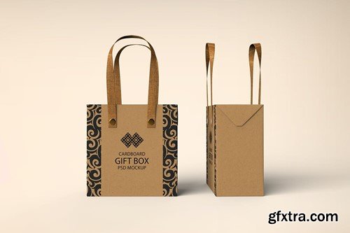 Cardboard Gift Bag with Handle PSD Mockup EWTNH65