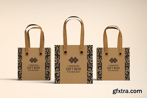 Cardboard Gift Bag with Handle PSD Mockup EWTNH65