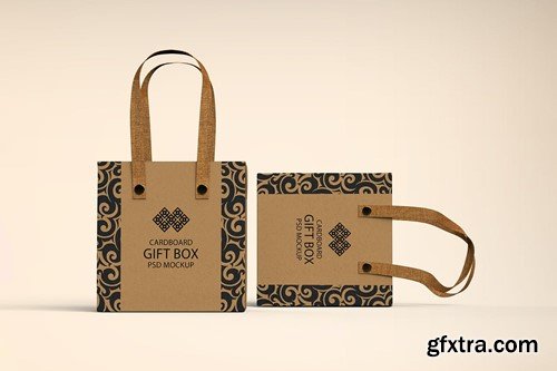 Cardboard Gift Bag with Handle PSD Mockup EWTNH65