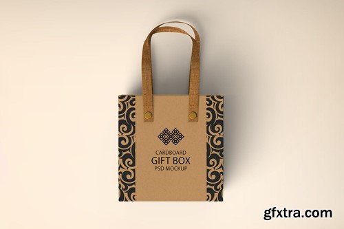 Cardboard Gift Bag with Handle PSD Mockup EWTNH65