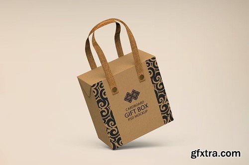 Cardboard Gift Bag with Handle PSD Mockup EWTNH65