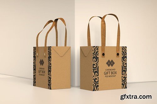 Cardboard Gift Bag with Handle PSD Mockup EWTNH65