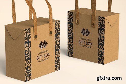 Cardboard Gift Bag with Handle PSD Mockup EWTNH65