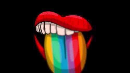 Videohive - Mouth with tongue sticking out painted with the colors of the LGBTIQ+ flag, animation 4k alpha - 48063692 - 48063692