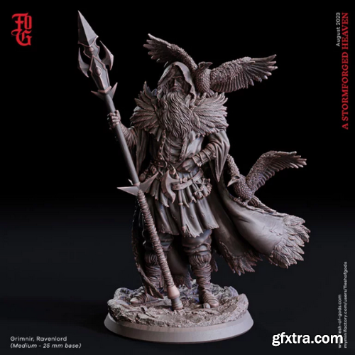 Supreme God Odin with Ravens and spear Gungnir – 3D Print Model