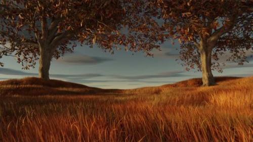 Videohive - Trees On Grass Field In Autumn - 48069029 - 48069029