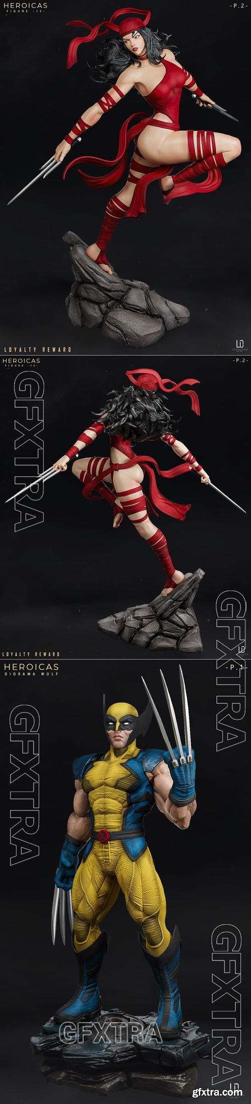 Loius Donaldo - HEROICAS - Figure 13 Elektra and Wolverine &ndash; 3D Print Model