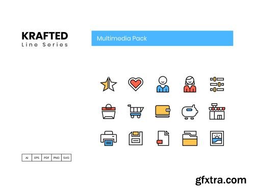 65 Multimedia Icons | Krafted Series Ui8.net