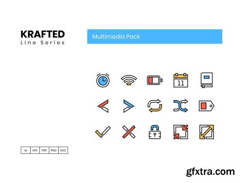 65 Multimedia Icons | Krafted Series Ui8.net