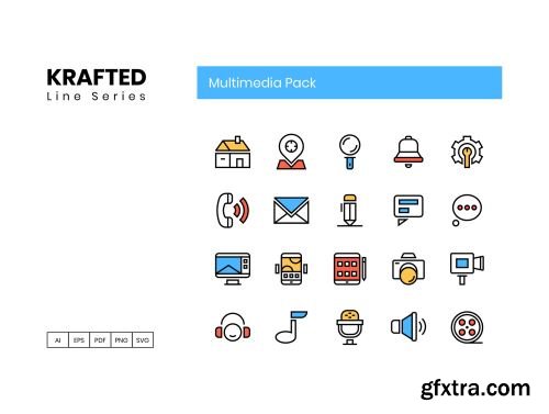 65 Multimedia Icons | Krafted Series Ui8.net