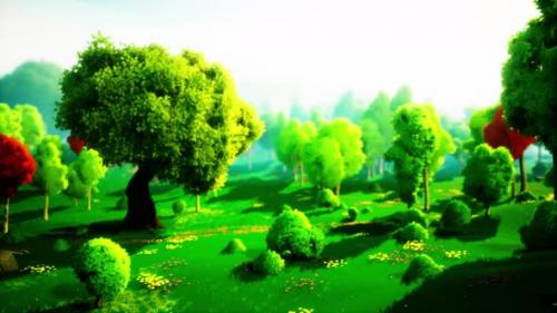 Videohive - Colorful Cartoon Forest at Sunset - 48099979 - 48099979