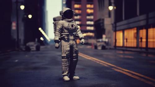 Videohive - Lonely Astronaut in Deserted City - 48100097 - 48100097