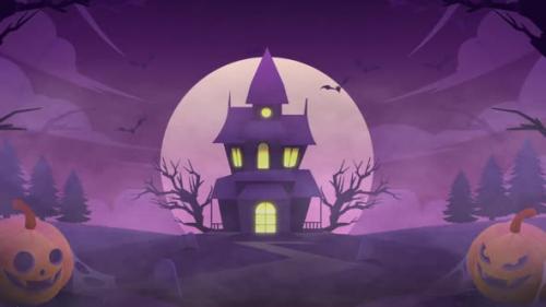 Videohive - Happy Halloween Background Bats Flying On Purple - 48076660 - 48076660