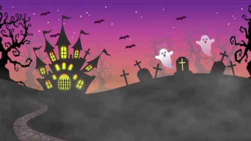 Videohive - Happy Halloween Background Ghosts,Bats Flying Air - 48076661 - 48076661