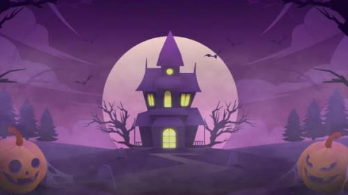 Videohive - Happy Halloween Background Bats Flying On Purple 4K - 48076667 - 48076667