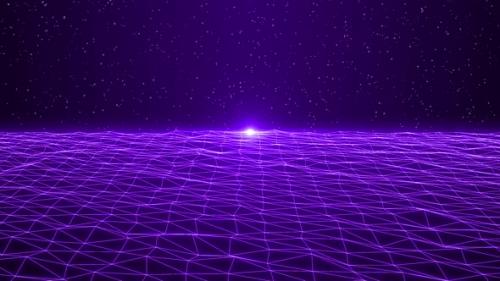 Videohive - Retro Animation With Grid And Sun. 80's Synth Wave Style Retro Background, Loop Animation Of Futuris - 48078357 - 48078357