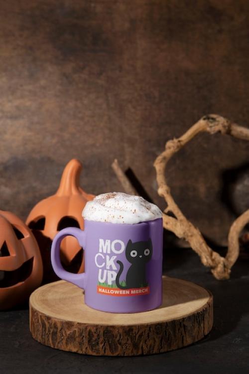 Premium PSD | Halloween merchandising cup mockup Premium PSD