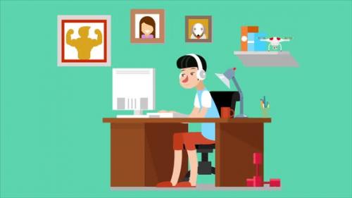 Videohive - A Young Man Working as a Freelancer at Home - 48093605 - 48093605