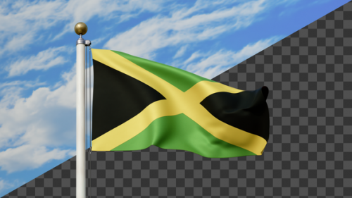 Videohive - Jamaica Flag Waving on a Flag Pole, Alpha Included - 48093658 - 48093658