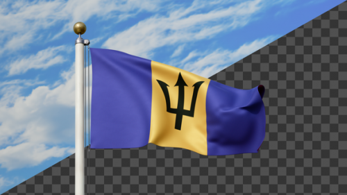 Videohive - Barbados Flag Waving on a Flag Pole, Alpha Included - 48093660 - 48093660