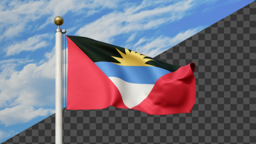 Videohive - Antigua and Barbuda Flag Waving on a Flag Pole, Alpha Included - 48093661 - 48093661