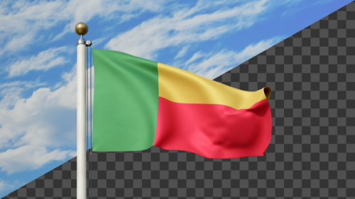 Videohive - Benin Flag Waving on a Flag Pole, Alpha Included - 48093662 - 48093662