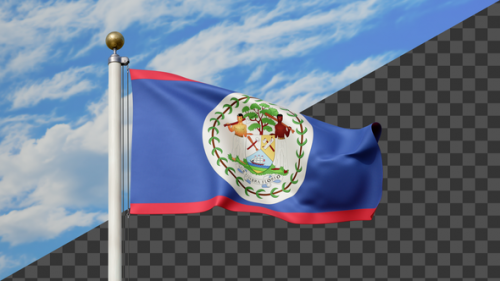 Videohive - Belize Flag Waving on a Flag Pole, Alpha Included - 48093663 - 48093663