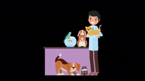 Videohive - Veterinary Doctor with Animals Clinic Alpha Channel 4K - 48093672 - 48093672