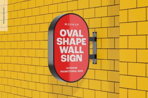 Premium PSD | Oval shape wall sign mockup, side view Premium PSD