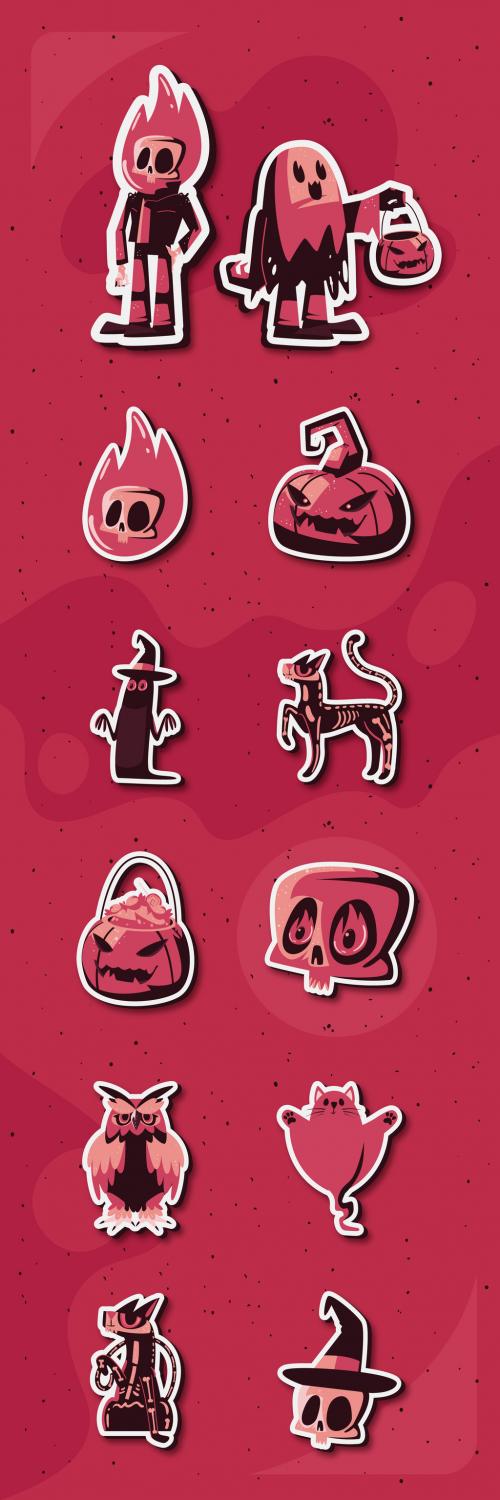 Retro Halloween Illustrations Stickers Set 646565960