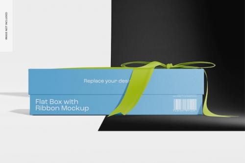 Premium PSD | Flat box with ribbon mockup, front view Premium PSD