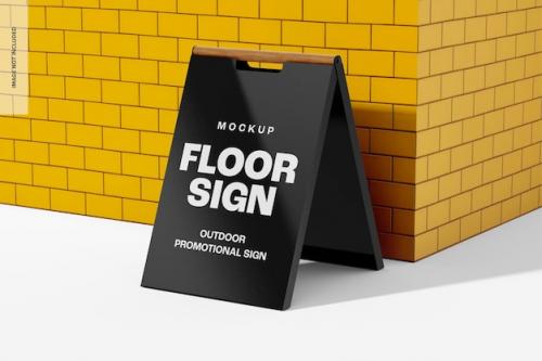 Premium PSD | Aluminum floor sign mockup, right view Premium PSD