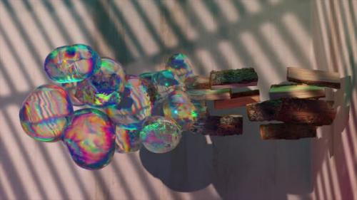 Videohive - The Concept of Transformation Large Transparent Rainbow Bubbles are Blown From a Shelf on the Wall - 48099269 - 48099269