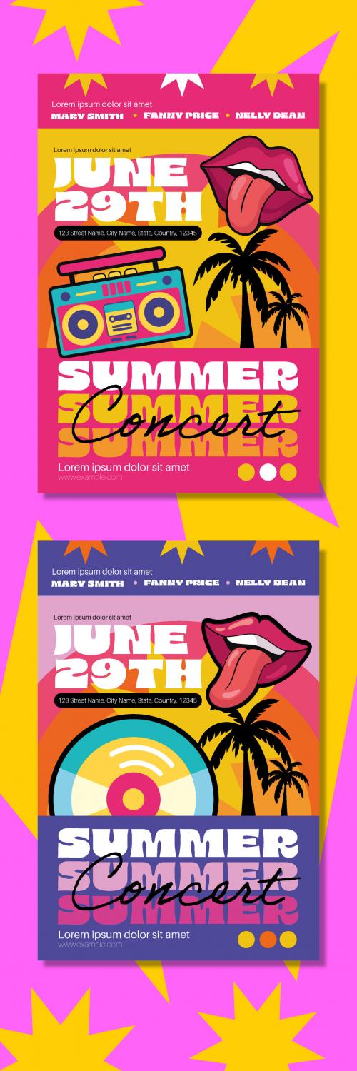 Retro Summer Concert Poster Layout 646565871