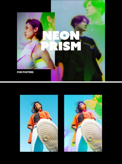Neon Prism Poster Photo Effect Mockup 645378741
