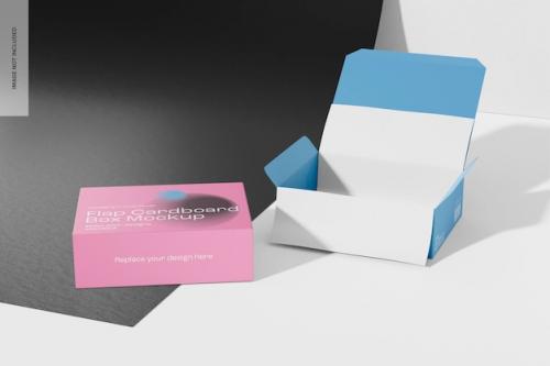 Premium PSD | Flap cardboard boxes mockup, opened and closed Premium PSD