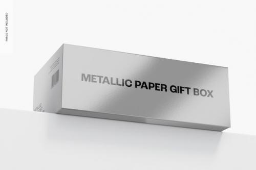 Premium PSD | Metallic paper gift box mockup, low angle view Premium PSD