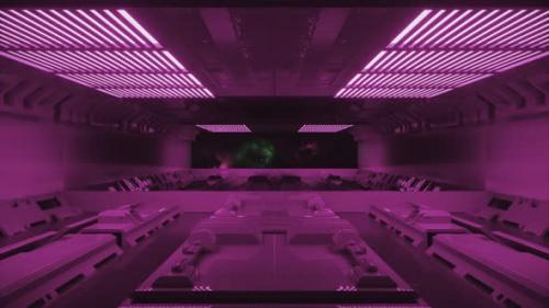 Videohive - Endless Flight Through Tunnel Inside a Spaceship View of Open Space Ahead Purple Neon 3D Animation - 48099526 - 48099526