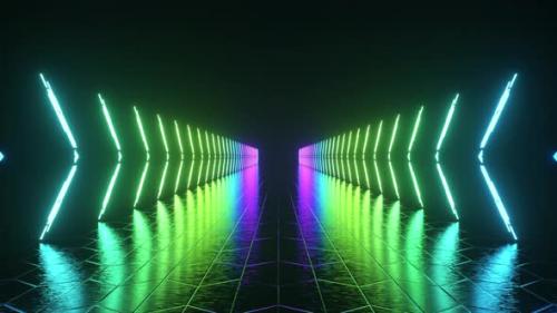 Videohive - Futuristic Neon Glowing Corridor on Dark Abstract Background Multicolored Illumination 3D Animation - 48099542 - 48099542